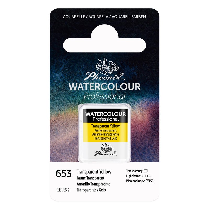 PHOENIX Professional Watercolor Paint - Single Watercolor Half Pan - Transparent Yellow 653 - Image 1